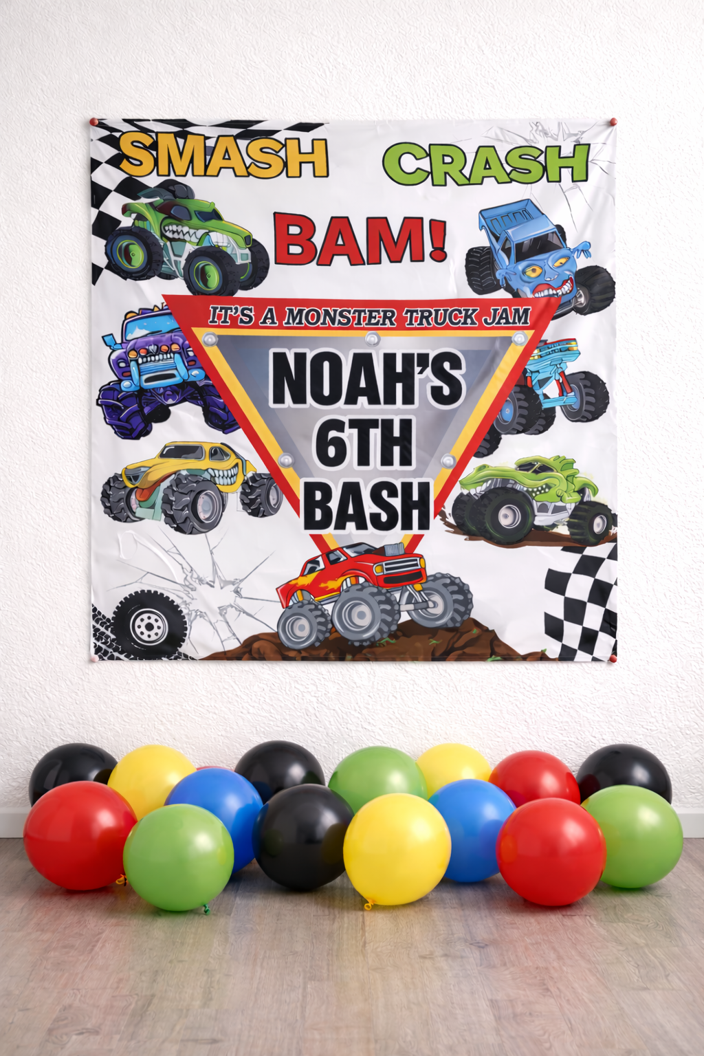 Monster Truck Jam Personalized Birthday Party Banner Indoor Wall Tapestry by Printify