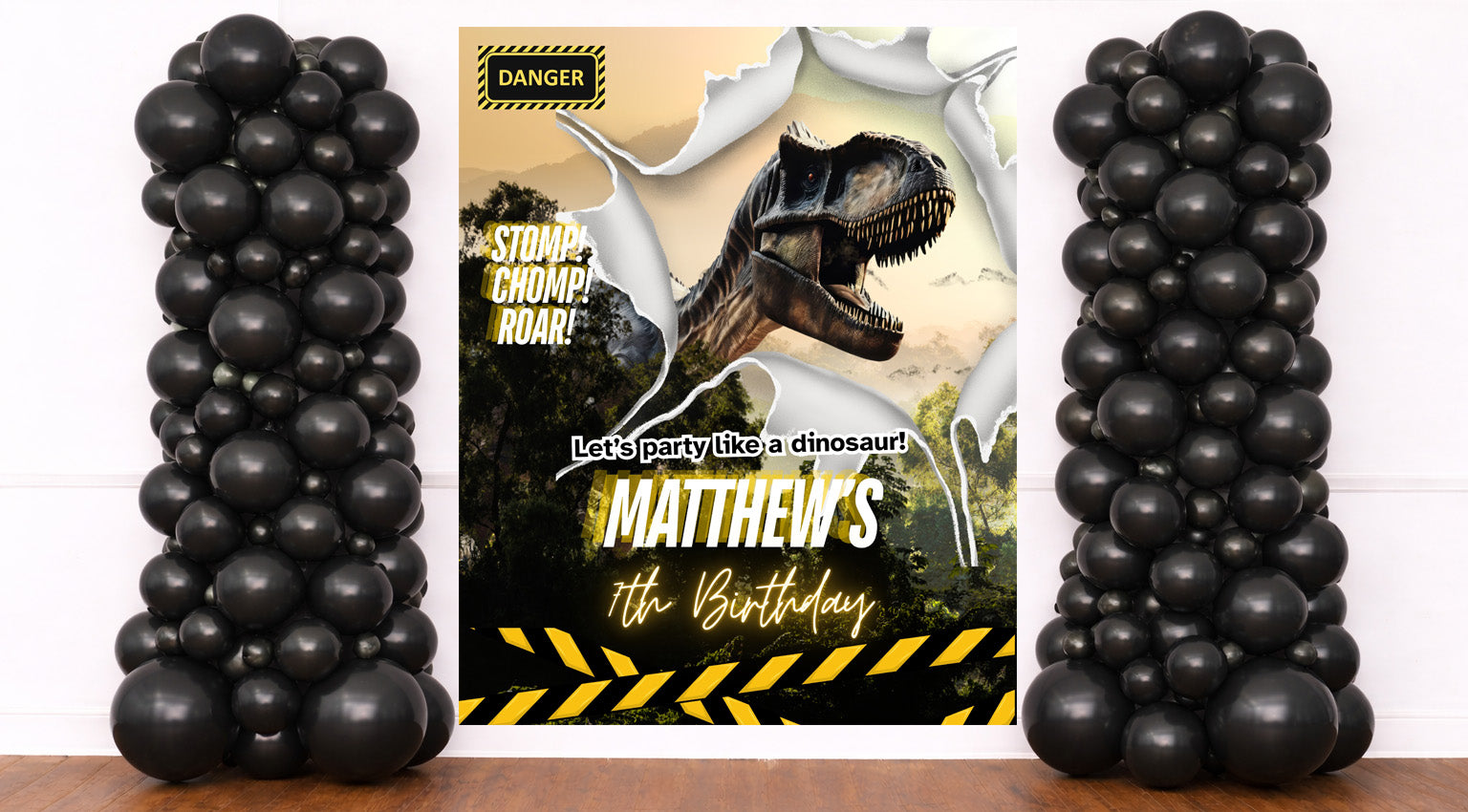 Personalized T-Rex Birthday Party Backdrop Banner - Any Age by This Is Your Sign