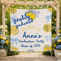 Freshly Graduated Party Banner With Lemons Blue and Yellow Theme by This Is Your Sign