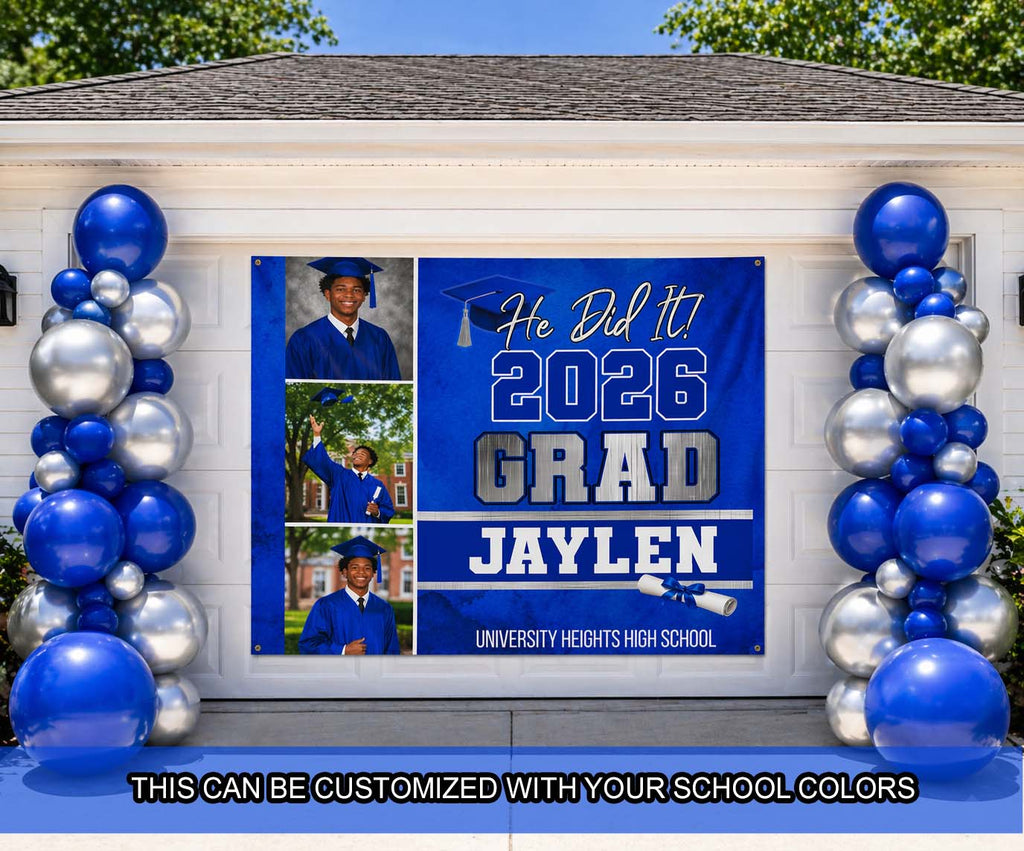 He Did It Graduation Party Banner With Pictures by This is Your Sign