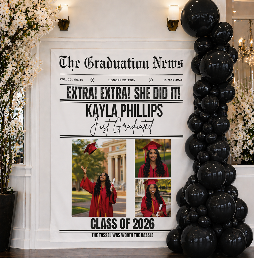 Personalized Newspaper Graduation Party Banner Wall Tapestry by This Is Your Sign