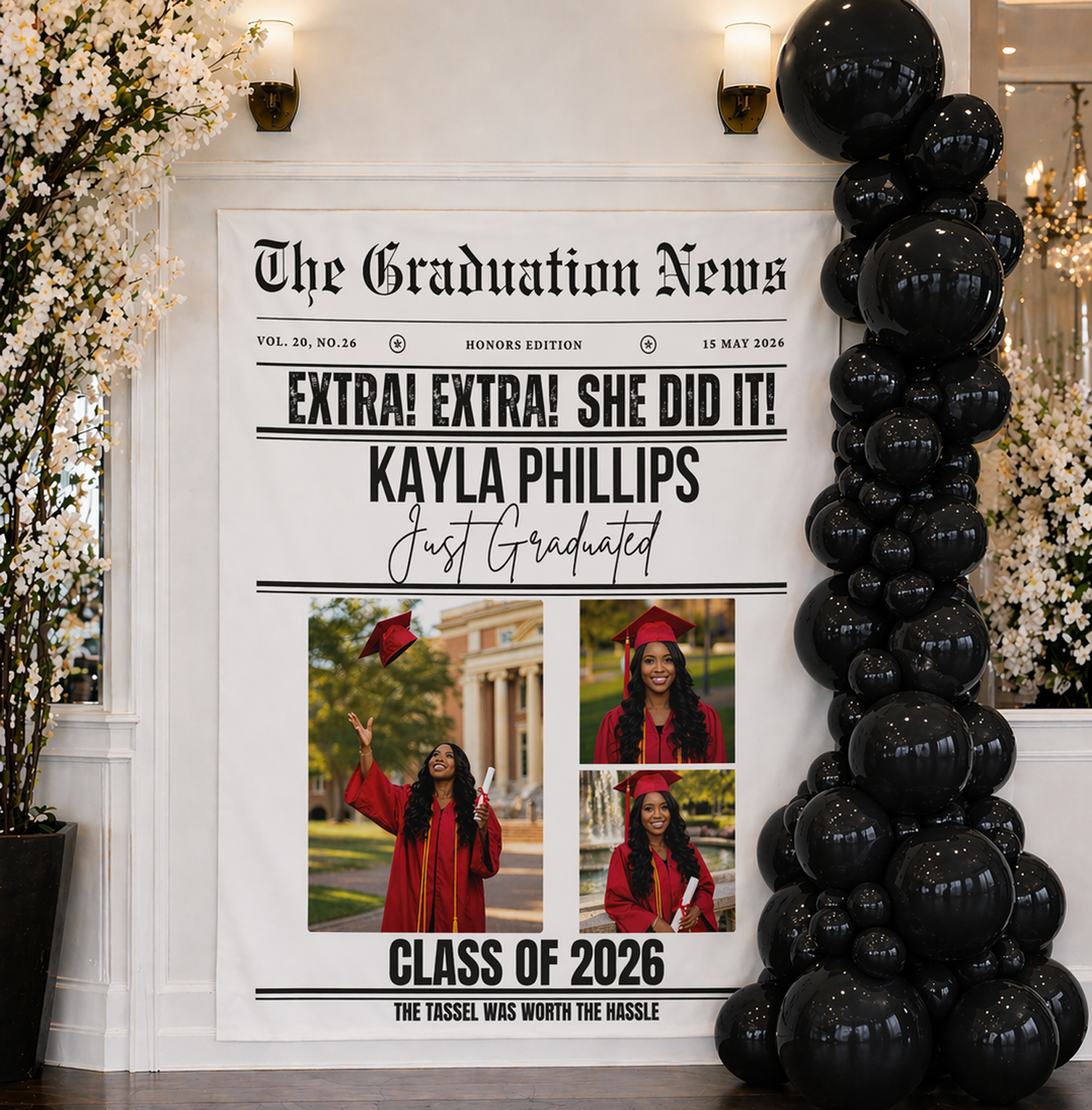 Personalized Newspaper Graduation Party Banner Wall Tapestry by This Is Your Sign