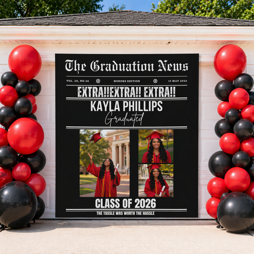 Personalized Newspaper Graduation Party Banner Wall Tapestry by This Is Your Sign