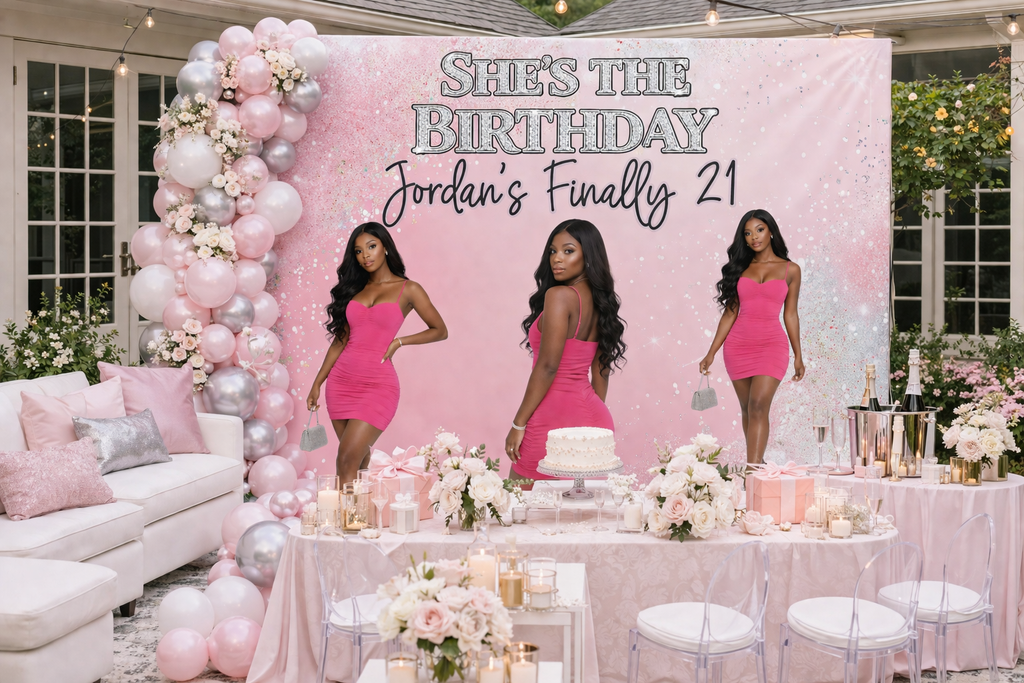 Personalized She's The Birthday Photo Backdrop Tapestry — Custom Picture Party Banner by This Is Your Sign