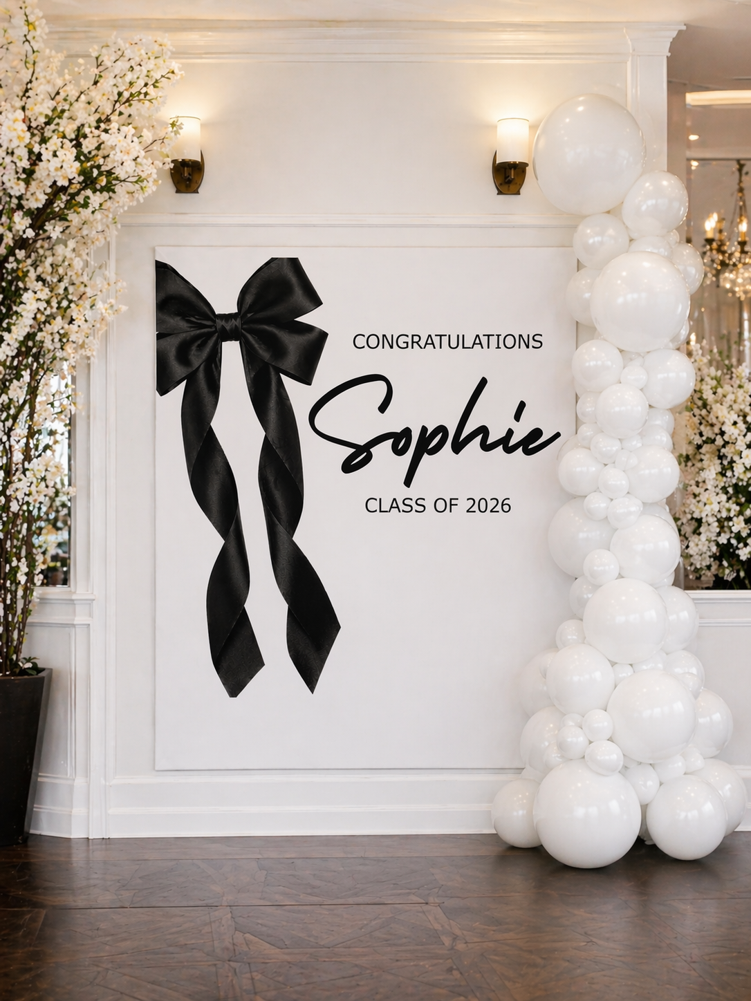 Coquette Bow Class of 2026 Graduation Party Banner | Black & White Graduation Decor by This Is Your Sign