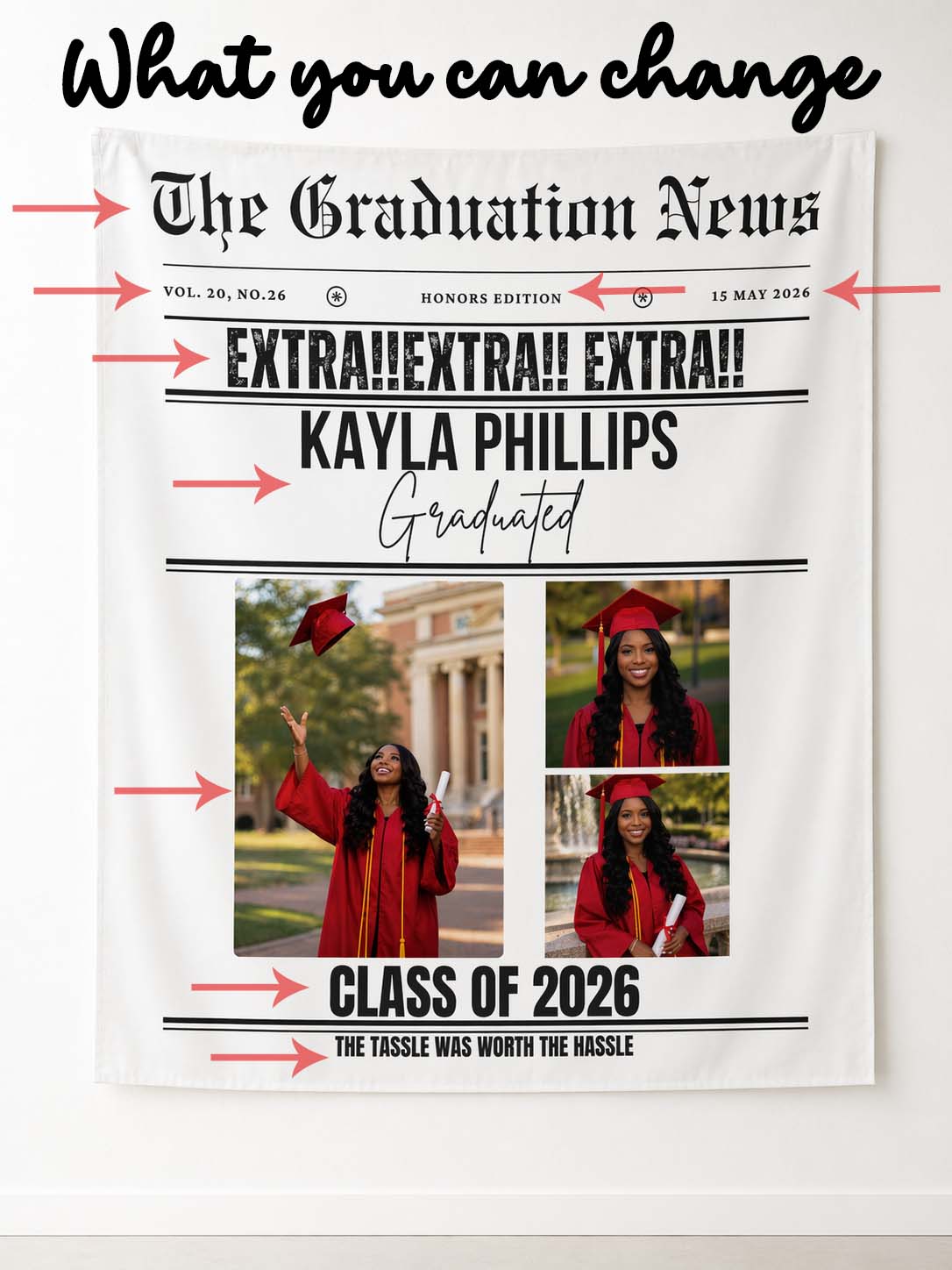 Personalized Newspaper Graduation Party Banner Wall Tapestry by This Is Your Sign